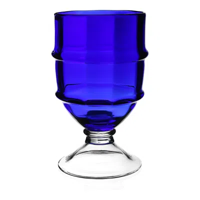 William Yeoward Crystal Cotswold Footed Hurricane In Blue
