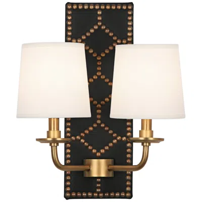 Williamsburg Lightfoot 16 1/2"h Aged Brass With Black Leather Wall Sconce In Multi