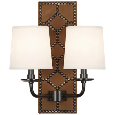 Williamsburg Lightfoot 16 1/2"h Patina Bronze With Ochre Leather Sconce In Multi