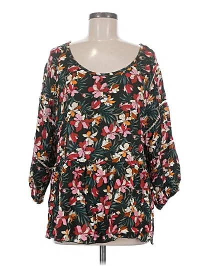 Pre-owned Willow & Root 3/4 Sleeve Blouse In Green