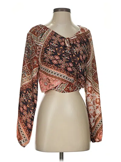 Pre-owned Willow & Root Long Sleeve Blouse In Brown