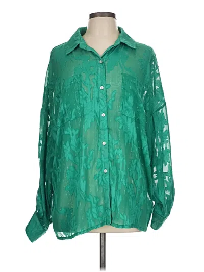 Pre-owned Willow & Root Long Sleeve Blouse In Green