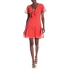 Willow & Clay Heart Print Front Tie Ruffle Hem Chiffon Dress In Red In Red