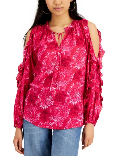 Willow Drive Womens Paisley Split Neck Blouse In Pink