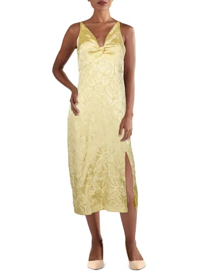 Willow Glenda Womens Jacquard V-neck Midi Dress In Yellow