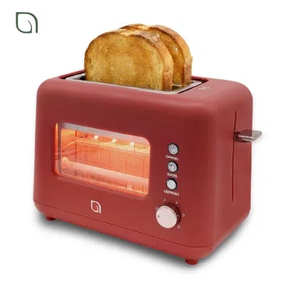 Willow Kitchen 2-slice Toaster With Window - Perfect For Toasted Bagels, Compact Design, Crumb Tray - Black In Burgundy