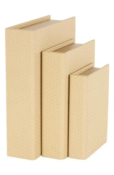 Willow Row Bohemian Faux Leather Set Of 3 Book Box In Cream
