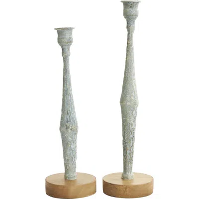 Willow Row Bohemian Set Of 2 Candle Holders In Light Blue