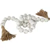 Willow Row Bohemian Wood Beaded Tassel Garland In Cream