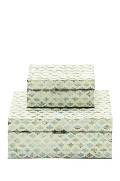 Willow Row Cream Mother Of Pearl Handmade Box With Hinged Lid In White