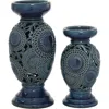 Willow Row Eclectic Blue Ceramic Candle Holder In Blue