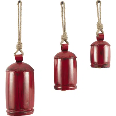 Willow Row Eclectic Set Of 3 Decorative Meditation Bells In Red