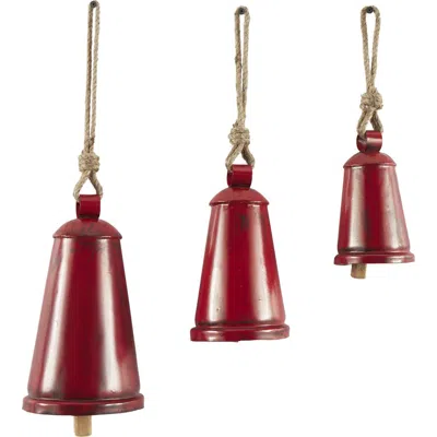Willow Row Eclectic Set Of 3 Metal Decorative Meditation Bells In Red