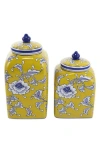Willow Row Eclectic Stoneware Set Of 2 Containers In Yellow
