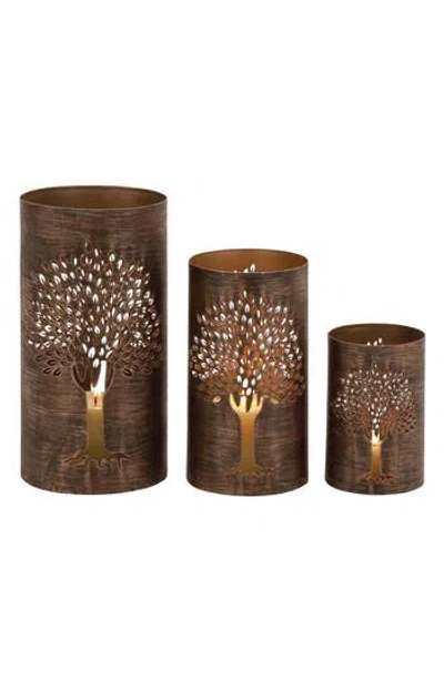 Willow Row Set Of 3 Textured Metal Lantern Candle Holders In Copper