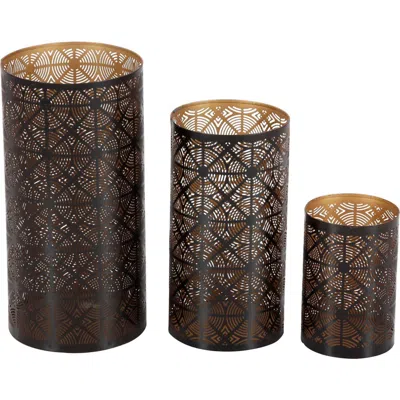 Willow Row Set Of 3 Textured Metal Lantern Candle Holders In Dark Brown
