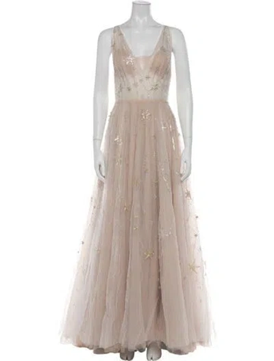 Pre-owned Willowby By Watters Graphic Print Long Dress In Neutrals