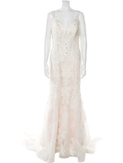 Pre-owned Willowby By Watters Lace Long Dress In Neutral