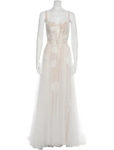 Pre-owned Willowby By Watters Lace Pattern Long Dress In Gray