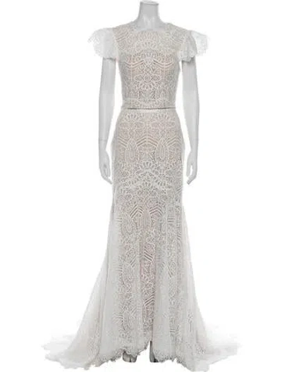 Pre-owned Willowby By Watters Lace Pattern Long Dress In Gray