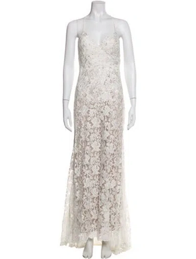 Pre-owned Willowby By Watters Lace Pattern Long Dress In Neutral