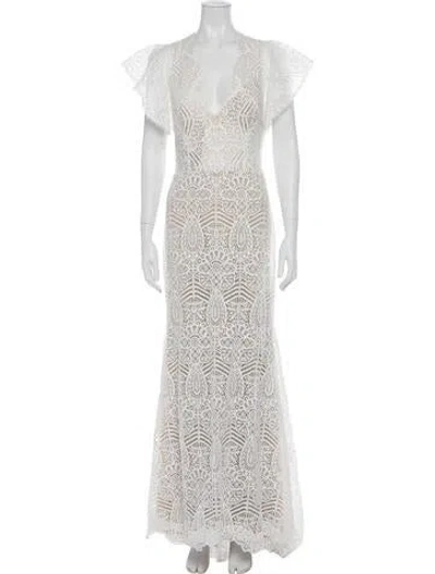 Pre-owned Willowby By Watters Lace Pattern Long Dress In Neutral