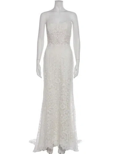 Pre-owned Willowby By Watters Lace Pattern Long Dress In White