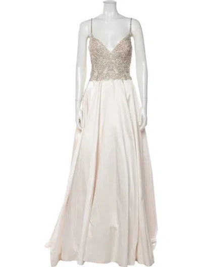 Pre-owned Willowby By Watters Mesh Long Dress In Neutrals