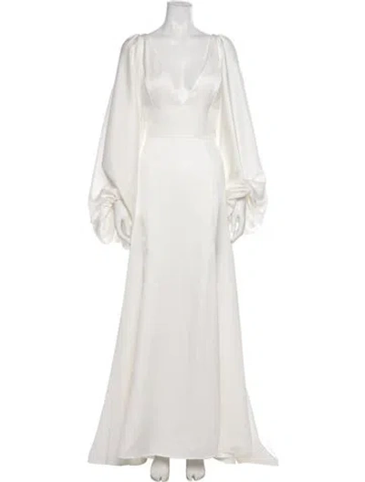 Pre-owned Willowby By Watters V-neck Long Dress In Neutrals