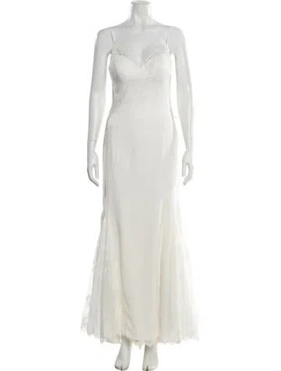 Pre-owned Willowby By Watters V-neck Long Dress In White