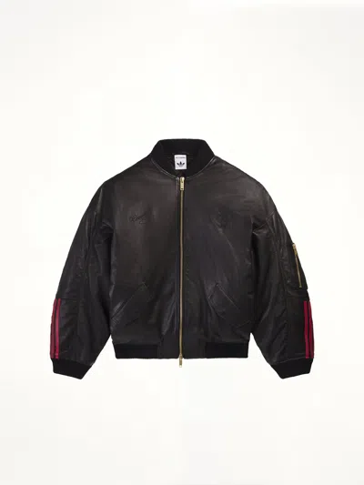 Willy Chavarria X Adidas Originals Leather Bomber Jacket In Black