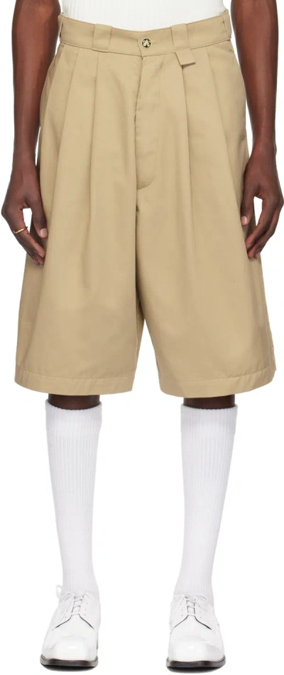 Willy Chavarria Beige Pleated Shorts In Khaki