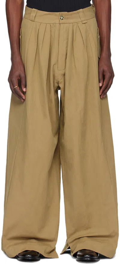 Willy Chavarria Beige Wide-leg Trousers In Khaki