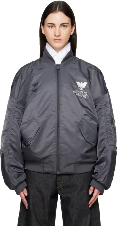 Willy Chavarria Black Adidas Originals Edition Bomber Jacket In Gray