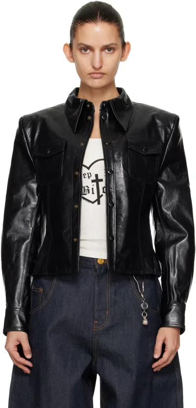 Willy Chavarria Black Chavela L/s Leather Shirt