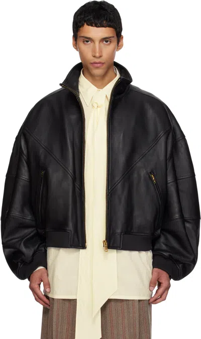 Willy Chavarria Black Ruff Rider Leather Jacket