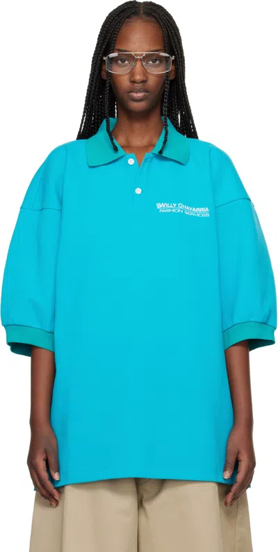 Willy Chavarria Blue Football Polo