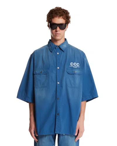 Willy Chavarria Os Ss Workwear Corcoran Overshirt In Blue