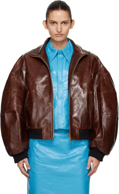 Willy Chavarria Brown Leather Ruff Rider Jacket In Burgundy