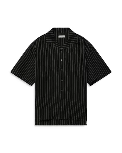 Willy Chavarria Mens Black/white Stripe Striped Short-sleeve Linen-blend Shirt In Multi