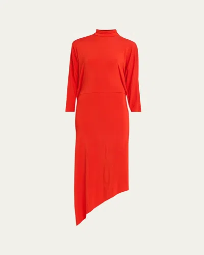 Willy Chavarria Cascada Asymmetric Draped Backless Midi Dress In Red