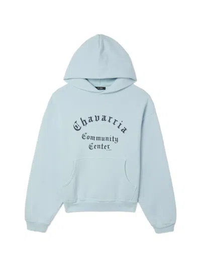 Willy Chavarria Chavarria Community Center Shrunken Pouch-pocket Hoodie In Blue