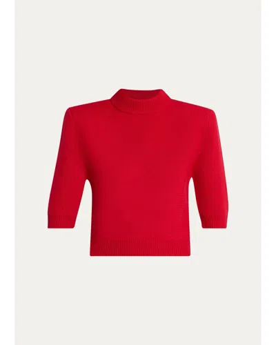 Willy Chavarria Chavela Wool Short-sleeve Crop Sweater In Red