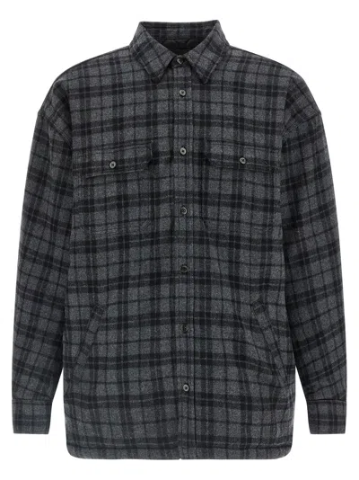 Willy Chavarria Check Patterned Wool Overshirt In Charcoal