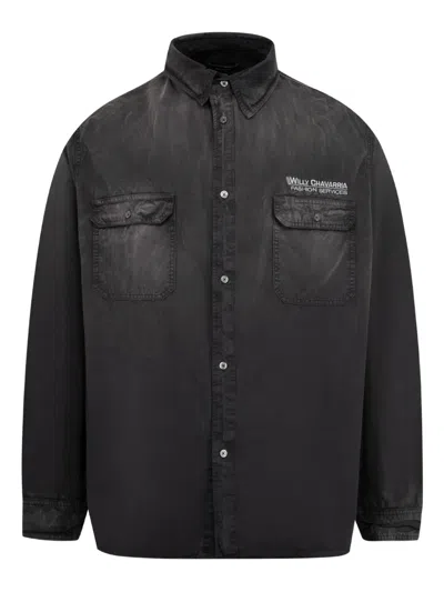Willy Chavarria Corcoran Ls Chest-pocket Long-sleeve Shirt In Black