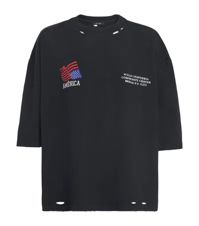 Willy Chavarria Cotton Distressed Buffalo T-shirt In Black