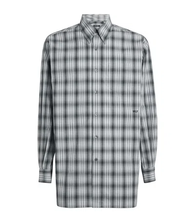Willy Chavarria Cotton Shadow Check Shirt In Gray