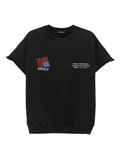 Willy Chavarria Distressed Flag Graphic T-shirt In Black