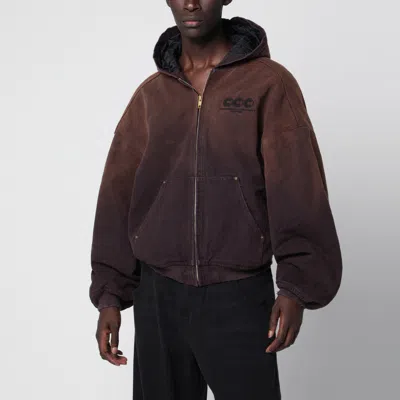 Willy Chavarria Distressed Quilted Juggernaut Jacket With Ccc Embroidery In Brown