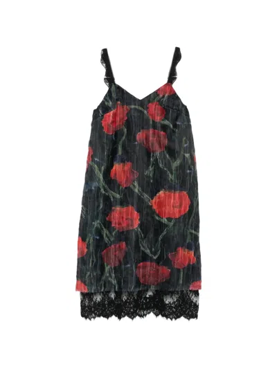 Willy Chavarria Fondo Floral-pattern Lace-trim Midi Dress In Black